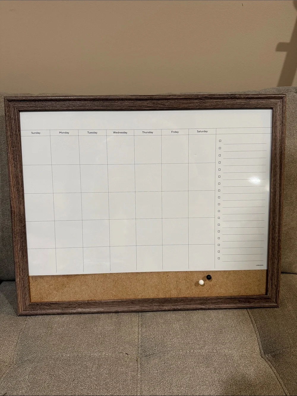 Magnetic Monthly Calendar & Cork Board - Brown